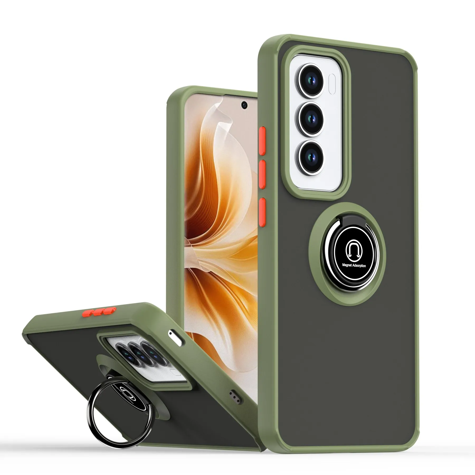 Luxury Matte Phone Case with Car Ring Holder - Shockproof Cover