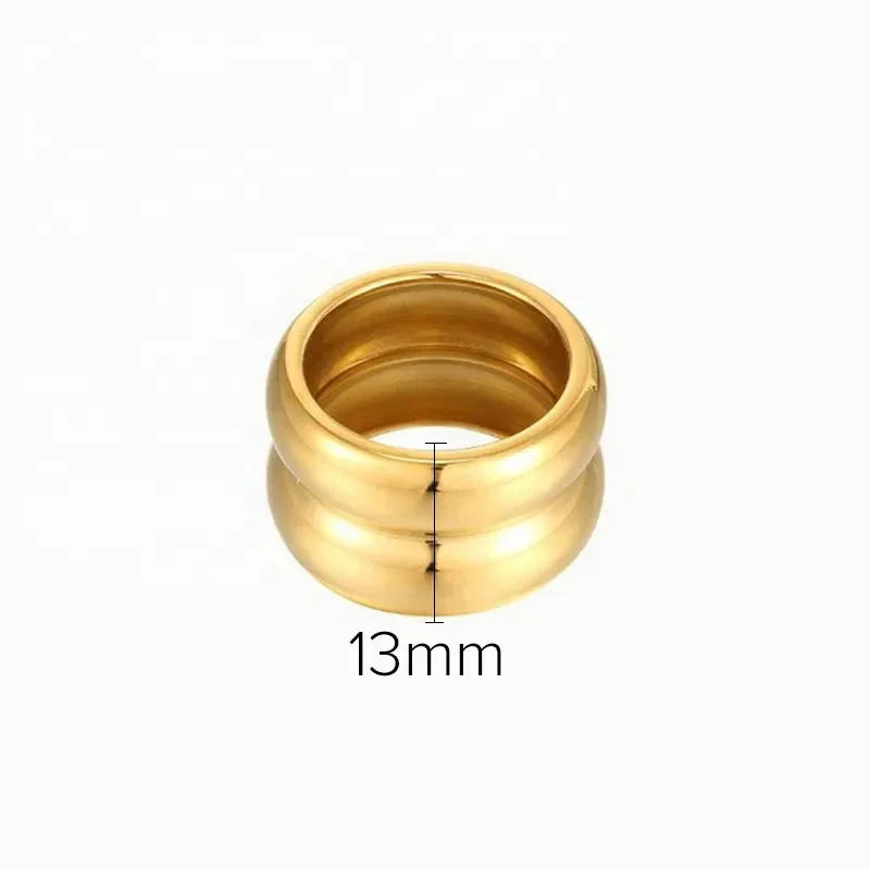 MHS.SUN Unisex Double Layer Gold Plated Wide Rings Fashion Stainless Steel For Women Men Smooth Chunky Jewelry Waterproof 5
