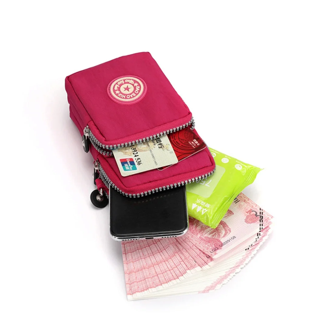 Shoulder Bag Women Waterproof Small Shoulder Bag Nylon Mobile Phone Bags Mini Messenger Purse Wallet Three Layer CrossBody Zipper Handbag