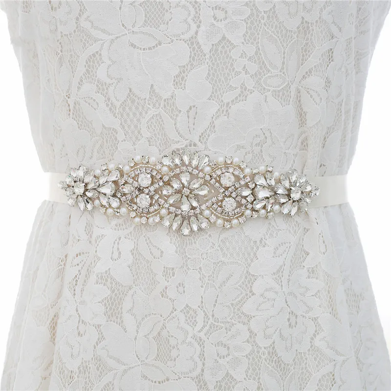 2pcs Beige Wedding Belt Accessoires White Pink Ribbon Brides Luxury Handmade Diamond Sash for Wedding Evenning Party Dress Decor