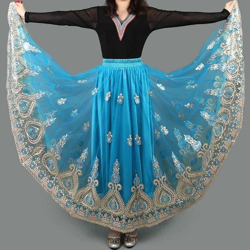 

Embroider Chinese Traditional Dance Skirt for Women National Spanish Flamenco Skirts Vintage Tibetan Dancewear Folk Outfit
