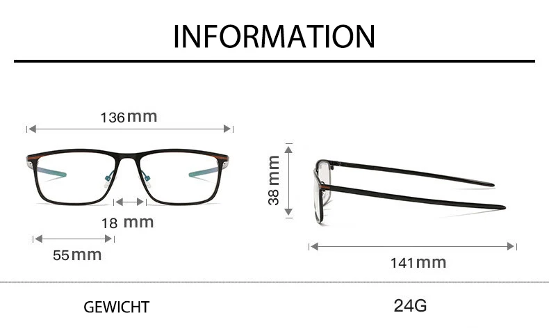 Mode Hohe Qualität Legierung Männer Brille Rahmen Optische Brillen Vollrand Business und Sportliche Komfortable UV400 – Detail 6