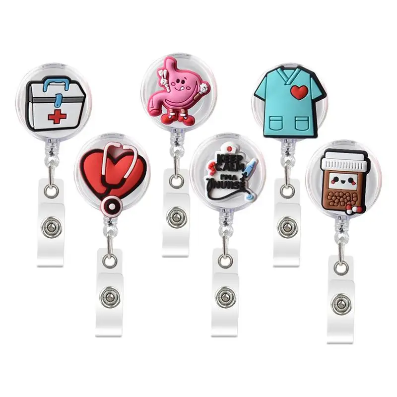 

Nurse Badge Holder Reel Set Of 6pcs Retractable Name Card Clip For Work Cute Badge Clamp For Nurses Volunteers Teacher Students