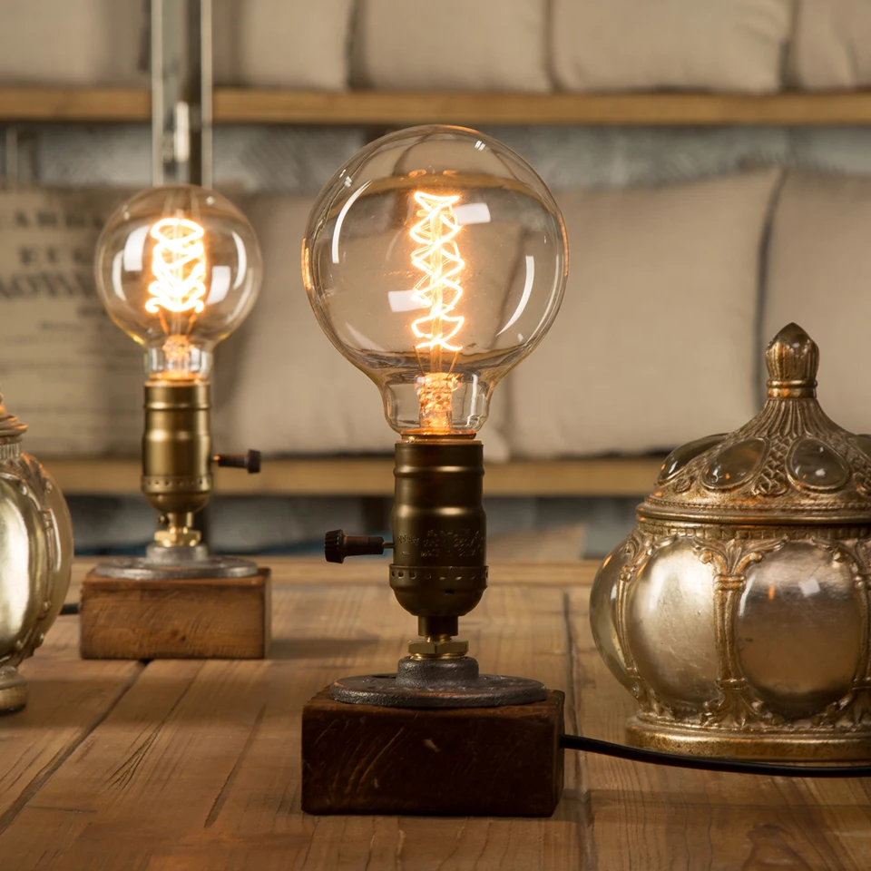 

Vintage Industrial LED Table Lights With Dimmer Switch Edison Bulb Wood Desk Lamp Retro Home Decor Creative Art Gift Night Light