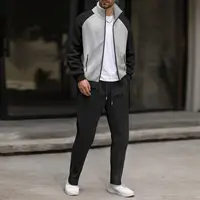 Ensemble sportif tricoté à carreaux et color-block pour homme, veste zippée et pantalon à lacets, un ensemble streetwear décontracté pour le quotidien. 4
