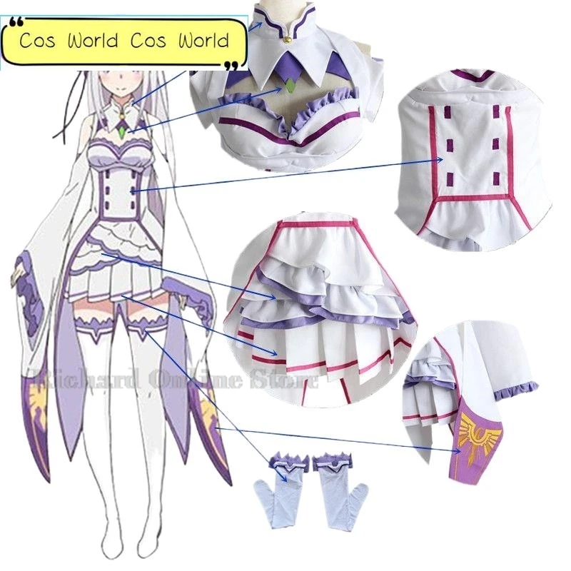 

Emilia Cosplay Dress Anime Re Zero Cosplay Sets Wig Women Dress Emilia Cosplay costume Anime Party cloak wig