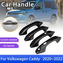 Carbon Fiber Door Handle Cover for Volkswagen VW Caddy 2020 2021 2022 Car Decorate Protective Accessories Gadgets Stickers Trim