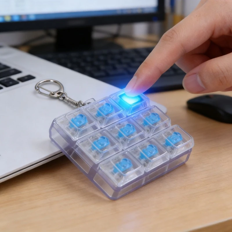 9 Keys LED keyboard fidget keychain clicker button stress relief toy for adults office anxiety finger exercise sensory keycap