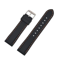 Durable Waterproof Silicone Sport Watch Band Strap - Universal Fit - 22mm (Black orange line)