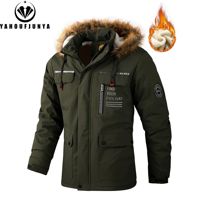 Men Winter Fleece Hooded Hiking Jacket