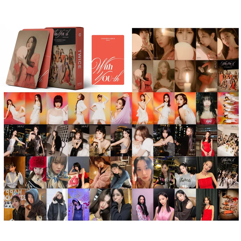 55pcs/set KPOP TWICE New Album WITH YOU LOMO Card AEYOUNG DAHYUN JIHYO MOMO NAYEON SANA MINA Girl Gift Postcard Photo Card