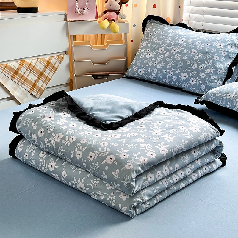 Floral Style Duvet Summer Comforter Single/Queen Size Quilts Quilted Blanket Skin-friendly Bedspread 여름이불(Pillowcase Need Order)