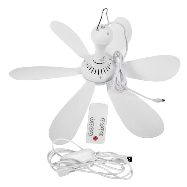 Ventilateur de plafond USB silencieux XIAOTREE à 6 pales, avec télécommande optionnelle et minuterie, ventilateur suspendu à 4 vitesses pour camping, dortoir, tente 1