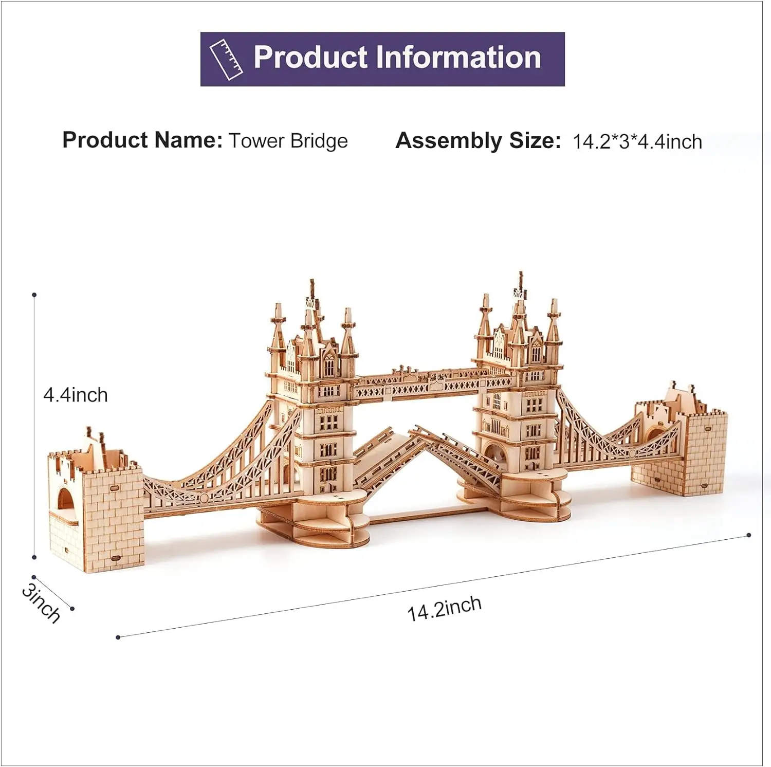 Robotime 3D Wooden Puzzle Game Big Ben,Tower Bridge for Children Adult Gift DIY With Light 5