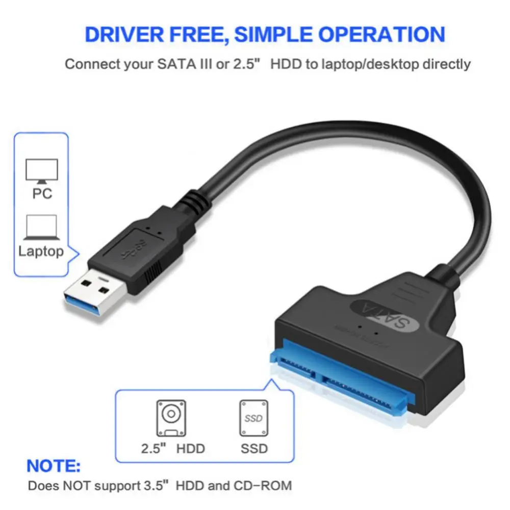 sandhed tromme romersk SATA To USB 3.0 / 2.0 Cable Up To 6 Gbps For 2.5 Inch External HDD SSD Hard  Drive SATA 3 22 Pin Adapter USB 3.0 To Sata III Cord