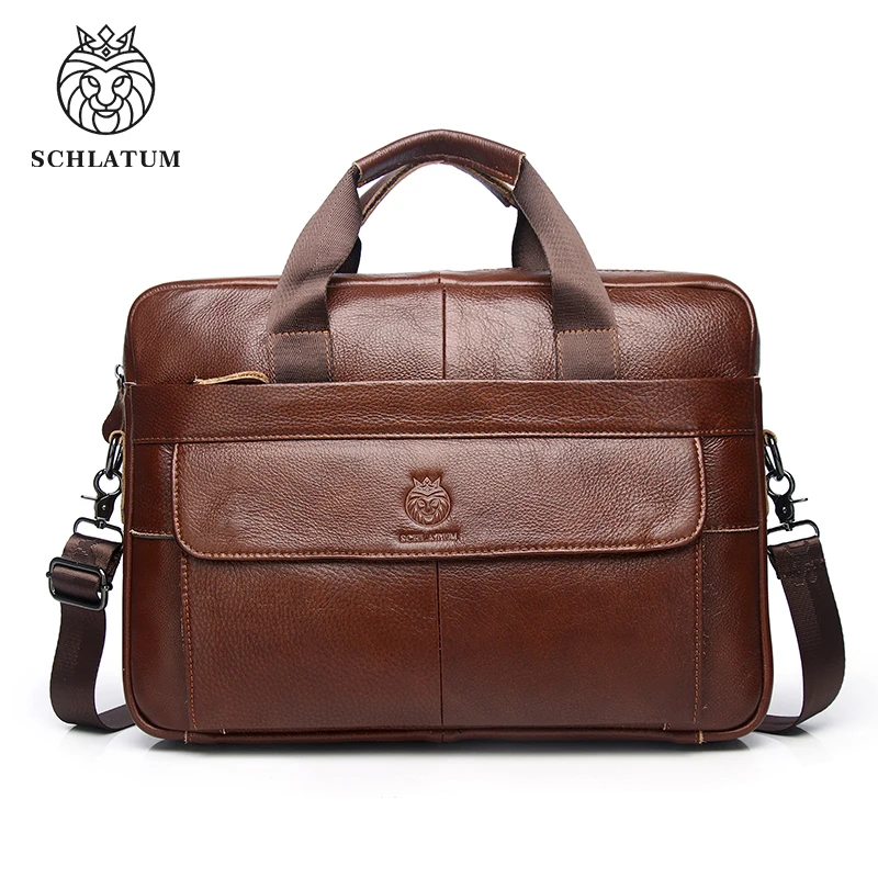 SCHLATUM Genuine Leather Briefcase Hard For Men 15.6 Inch Office Bussiness Computer Bag leather briefcase