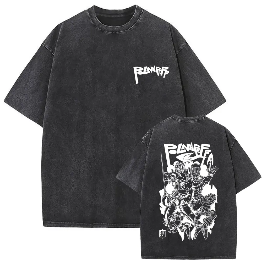 Gewaschenes Vintage Anime JoJo's Bizarre Adventure Polnareff Grafik T-Shirt Männer Frauen Manga Casual Baumwolle T-Shirts Streetwear Unisex