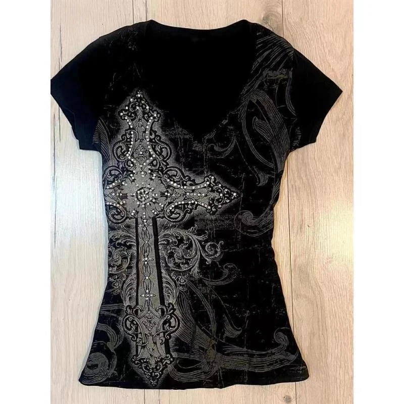 ตัวเลือกสินค้า เสื้อยืดวินเทจผู้หญิง ลายกราฟิก แขนยาว แนว Punk Gothic