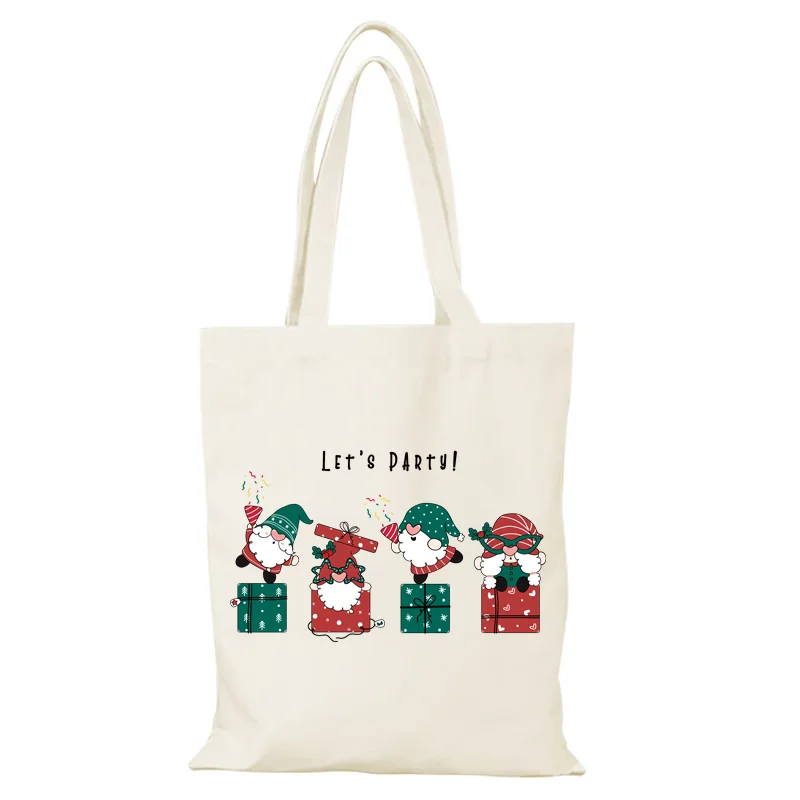 Frohe Weihnachten die Einkaufstasche Leinwand Cartoon Neujahr Geschenk Stofftaschen Damen Umhängetasche Handtaschen Eco Shopper Frau Einkaufen – Detail 10