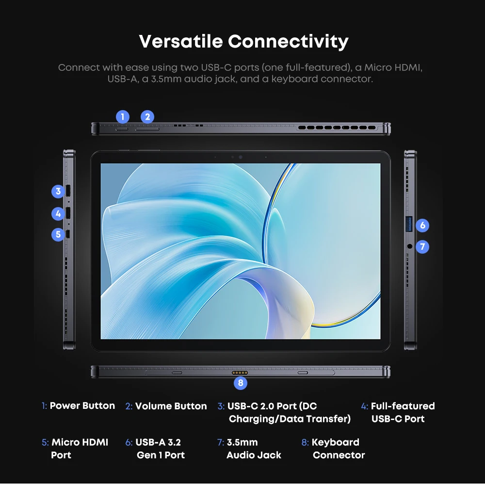 2024 CHUWI Hi10 X1 2 IN 1 Tablet Laptop Intel N100 UHD Graphics 10.1" LCD Screen 8GB DDR5 256GB SSD Tablets Windows 11 Wifi6 6