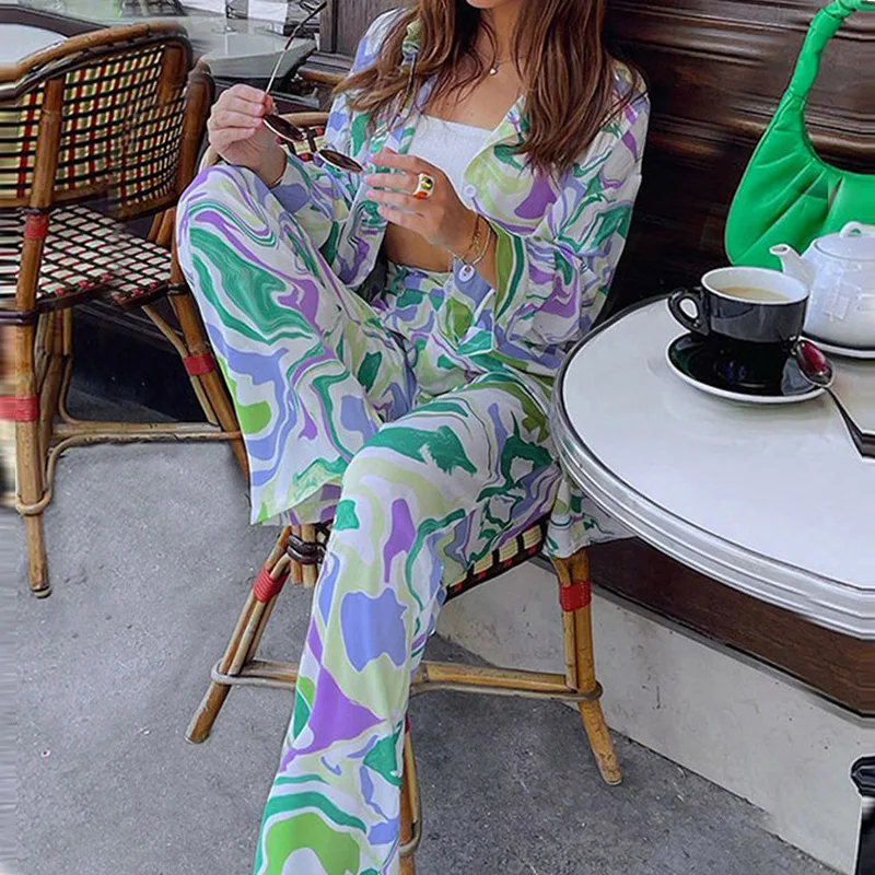 2024 New Autumn Women's Suits Street Loose Printed Shirts And Trousers Fashionable Casual Suits