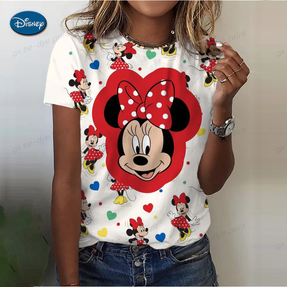 

2023 Summer Women's Tee Disney Mickey Mouse Print Short Sleeves O-Neck Female Casual Pullover Elegant Fashion Tops Oversized Top