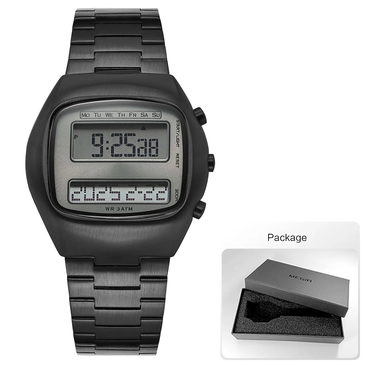 Men's Dual-Screen Electronic Fashion Watch with Luminous Backlight and Stainless Steel Band