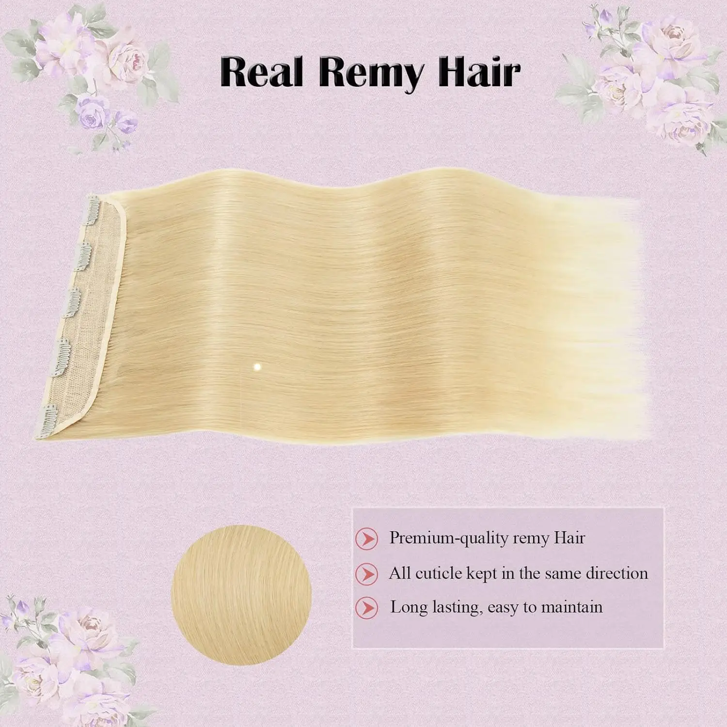 Straight Clip in Hair Extensions One Piece 5Clips 3/4 Full Head Shaped Weft Thicker Hair Blonde Mix Bleach Blonde #613 for Women