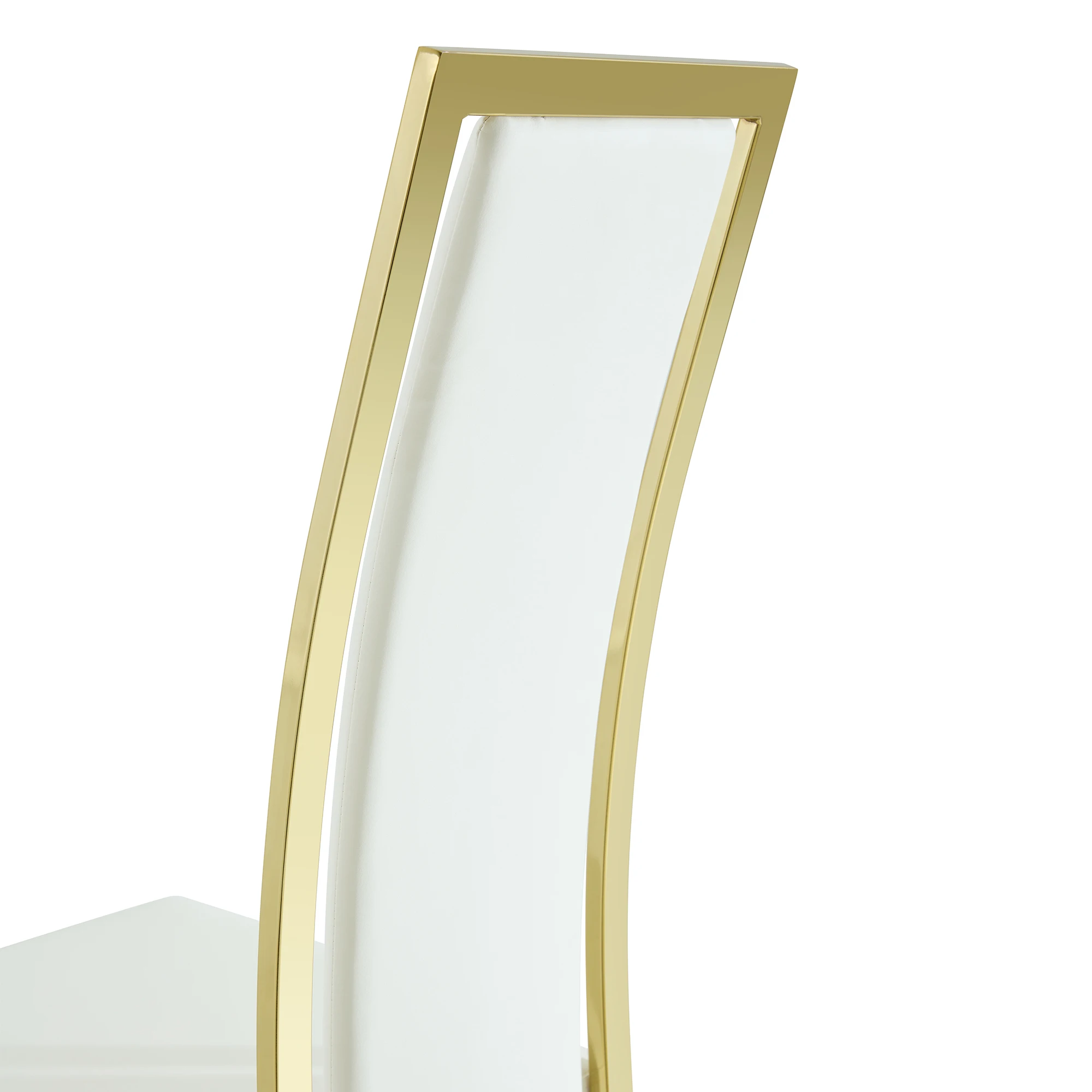 [2er-Set] Europäische minimalistische Esszimmerstühle mit Goldverzierung. Weißes PU-Leder + goldfarbener Metallrahmen, 109 cm hoch. – Detail 16