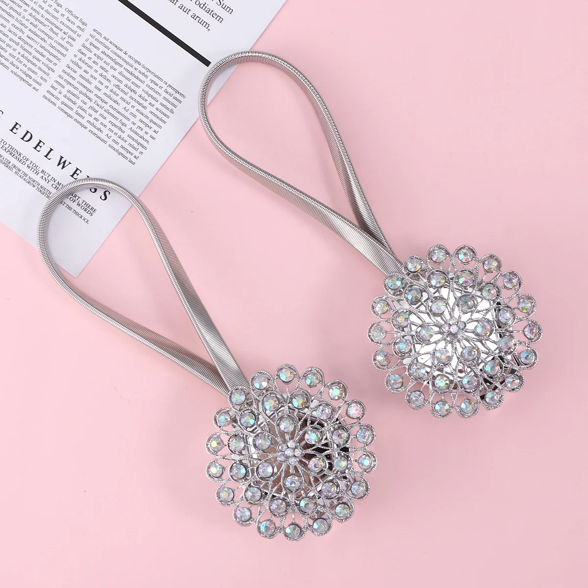 

2pcs Magnetic Curtain Tie Backs Decorative Crystal Curtain Holdbacks for Bedroom Living Room Office Decoration (Silver)