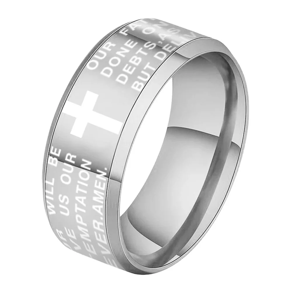 Finger Ring English Titanium Steel Christian Cross Bible Ring for Men and Women Personalized Ring Customize Engraved