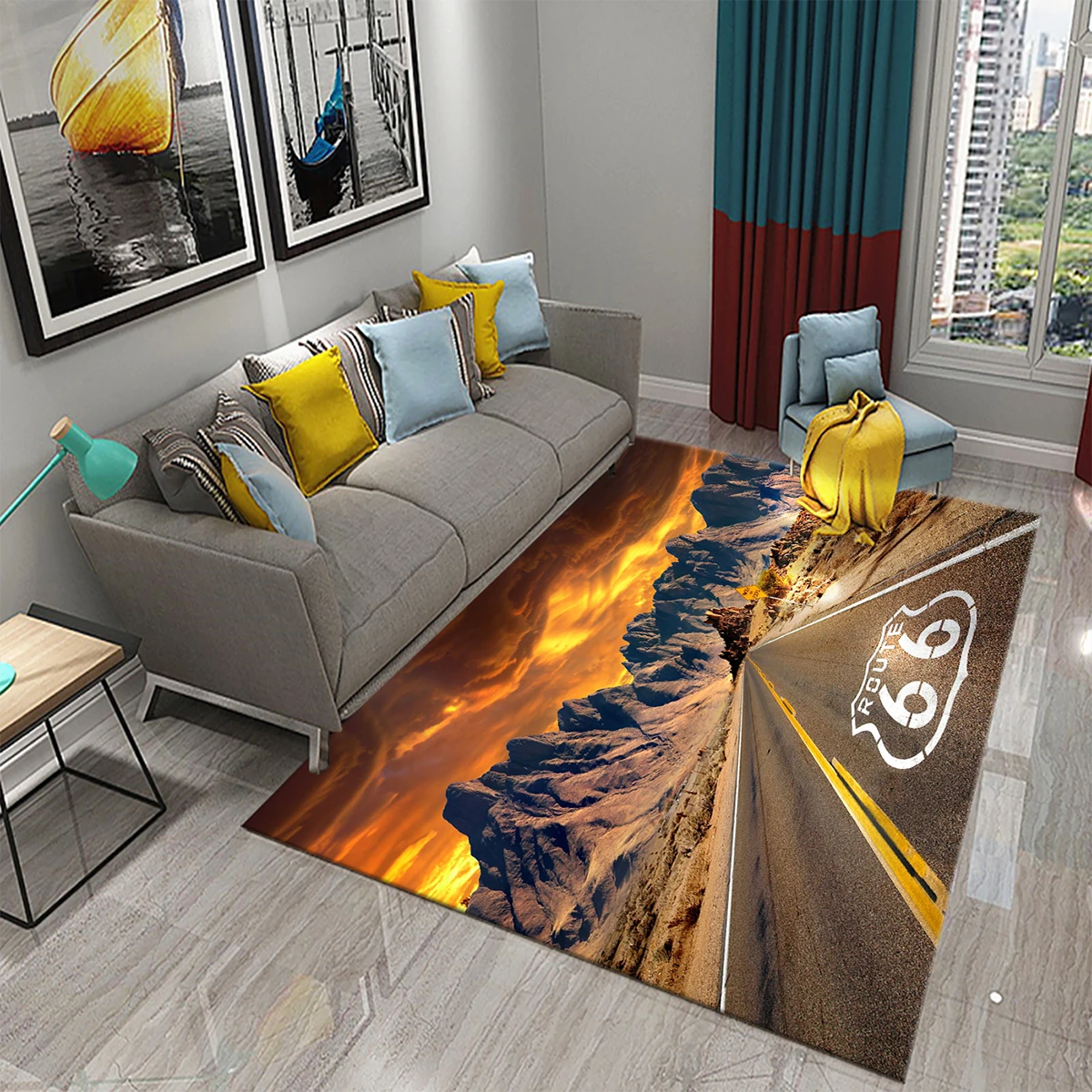 3D Fashion Route 66 Carpet Anti-slip Mat for Living Room Bedroom Rug Kitchen Bathroom Floor Area Mats Doormats for Home Decor