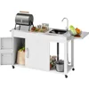 Outdoor Grill Table with Stainless Steel Sink and Drainage, Grill Cart with Foldable Side Table and Cabinet 1