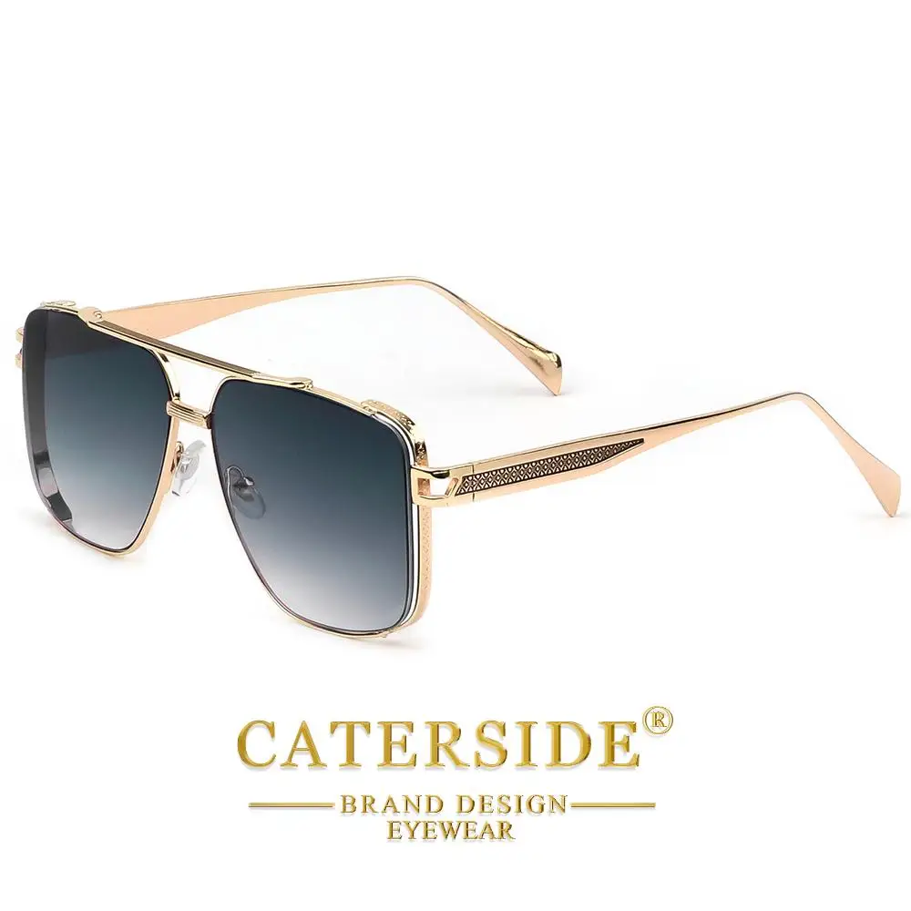 CATERSIDE Übergroße quadratische Sonnenbrille für Herren, Metallrahmen, flache Oberseite, Doppelbrücke, Pilotenbrille, Damen-Reise- und Fahrbrille – Detail 15
