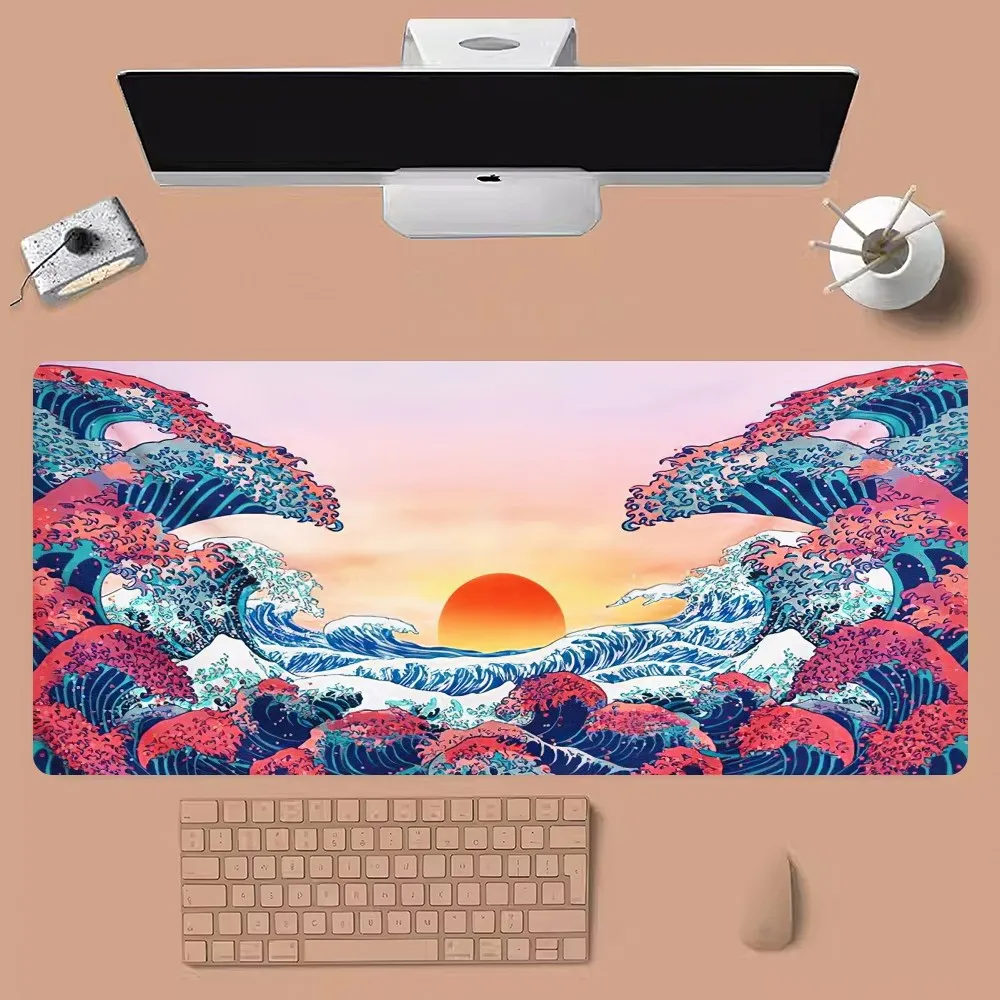 thumbnail image 1 of Alfombrilla de ratón con diseño de olas grandes de Japón, alfombrilla grande para ratón y teclado para ordenador de juegos, 1 of 5