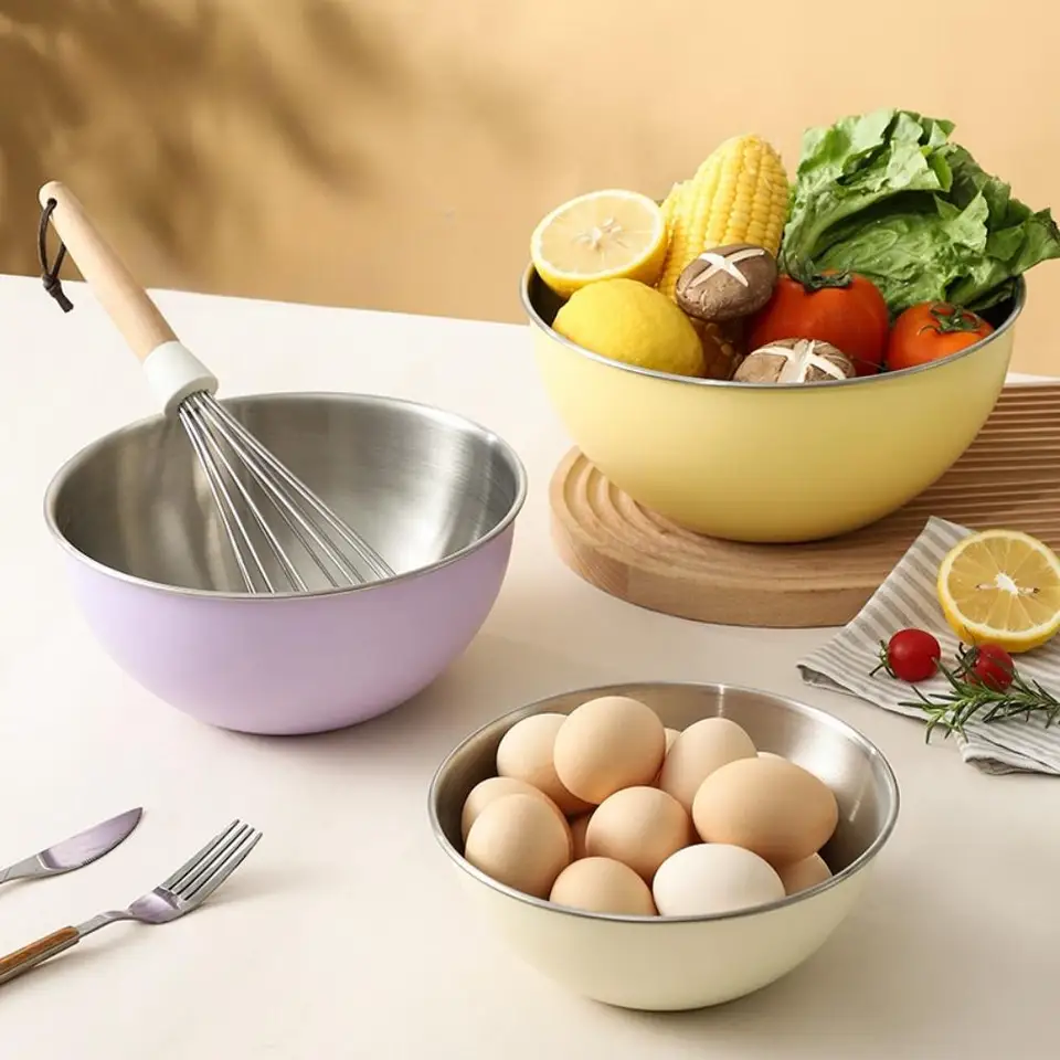 Set 5 Ciotole Acciaio Inox Con Coperchi, Cucchiai Dosatori E Frusta - 3