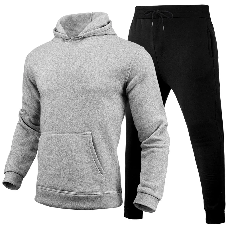 Mens Solid Color Tracksuit Hooded Sweatshirt and Jogger Pants
