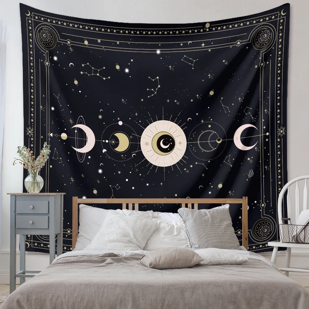 Moon Phase Tapestry Wall Hanging Sun Mandala Celestial Hippie Carp Tapestry Decor