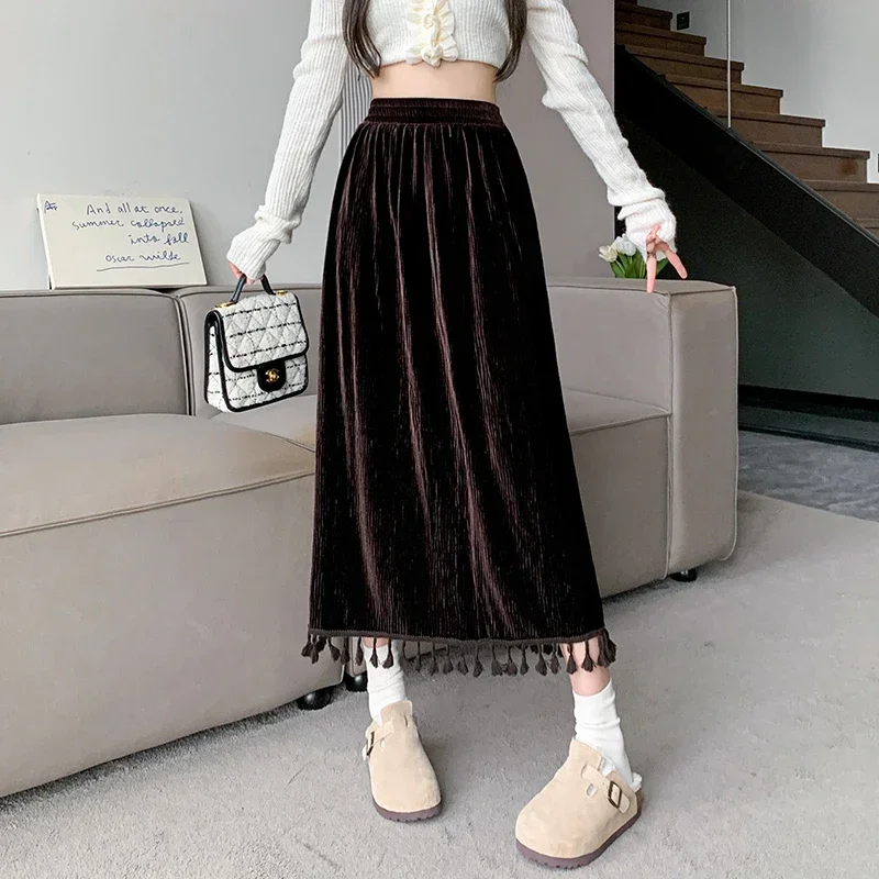 

Vintage Women's Skirts High Waist New Spring/summer Corduroy A-LINE Clothing Loose Folds Solid Empire Women Skirt YCMYUNYAN