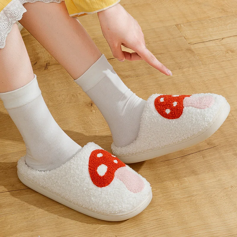 Cute Mushroom Women Fashion Slippers Winter Home Warm Bedroom Non-slip Comfort Exquisite Flat Cotton Shoes Girls Gift Student 2