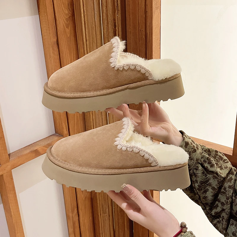 

2023 женские шерстяные тапочки, теплые шерстяные шлепанцы на платформе, шлепанцы, женские шлепанцы из овечьей кожи, женская обувь 35-42