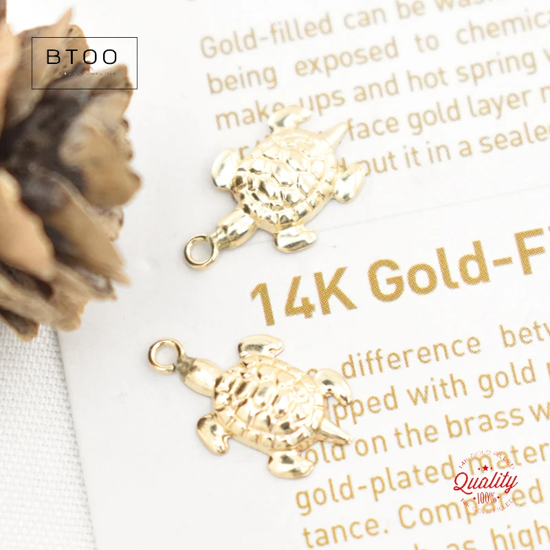 Real 14K Gold Filled Pendant Turtle Charm Jewelry for DIY Bracelet Necklace Making Jewelry Tarnish Resistant Jewelry Findings