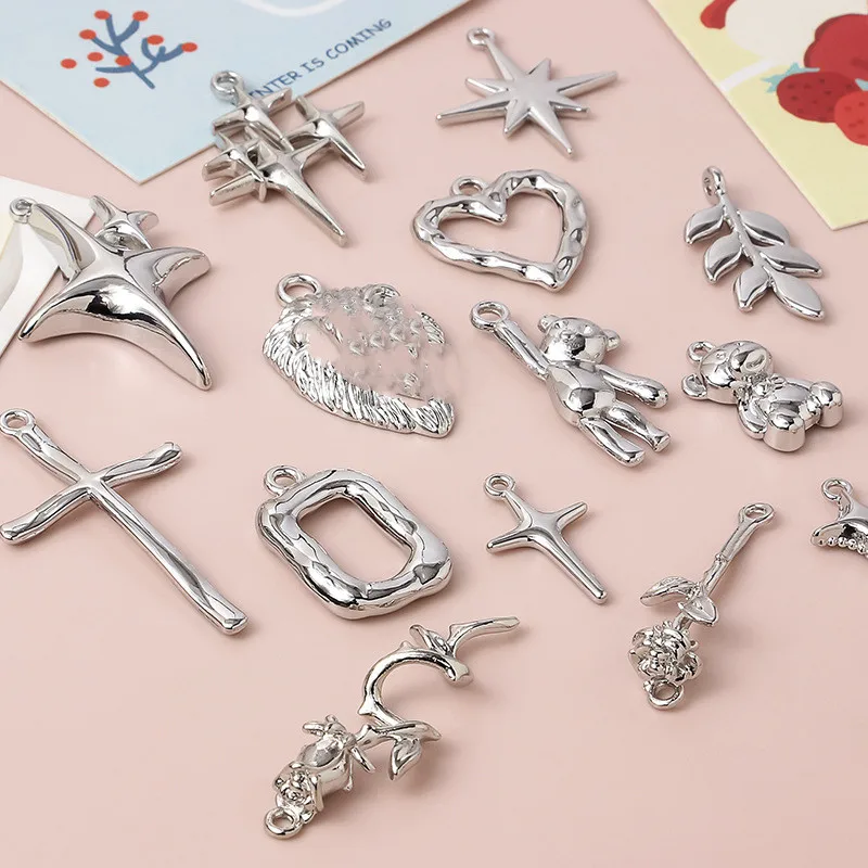 실버 컬러 펜던트 곰 사랑 하트 리프 스타 귀걸이 펜던트 매력 Diy 목걸이 귀걸이 쥬얼리 만들기 용품, 10 개