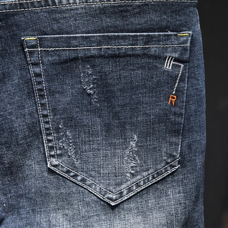 Men's Ripped Jeans Streetwear Personality Trendy Korean Fashion Slim Beggar Holes Denim Pants Stretch Casual Male Trousers 6