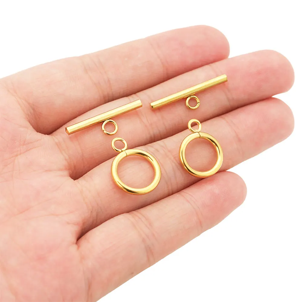 5 Sets 18 Karat Gold Runde 25 mm Bar Knebelverschlüsse OT-Haken für Armbandverbinder Halskette Herstellung DIY Schmuckzubehör Zubehör – Detail 6