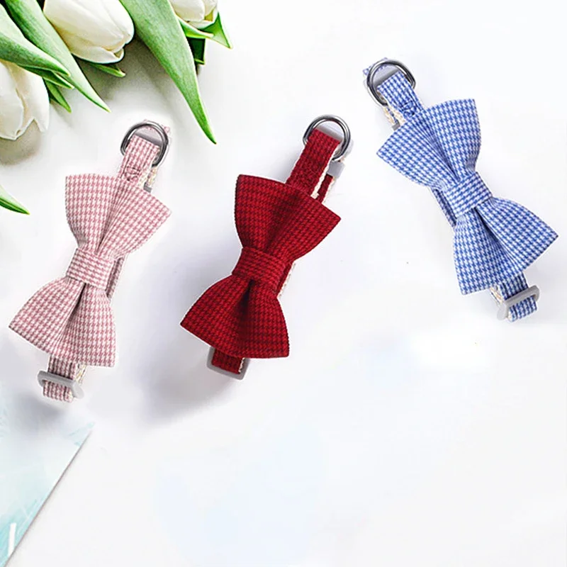 Stylish Plaid Cat Collar with Bow Tie