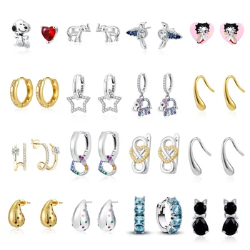 2025 MINISO Snoopy Earrings 925 Silver Hummingbird Elephant Earrings, Suitable for Women's Charm Boutique Jewelry Birthday Gifts