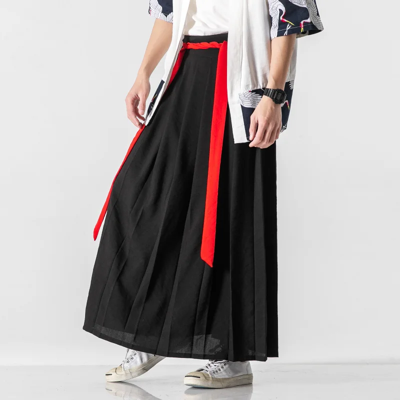 

Японские широкие брюки в стиле Харадзюку Hakama размера плюс льняные свободные кимоно китайские черные брюки мужская одежда брюки на шнуровке для мужчин