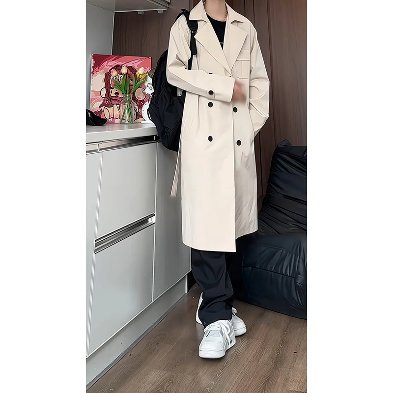 New Autumn Men Trench Coat Male Streetwear Windbreaker Trenchcoat Men's Solid Business Casual Loose Long Overcoat M-5XL