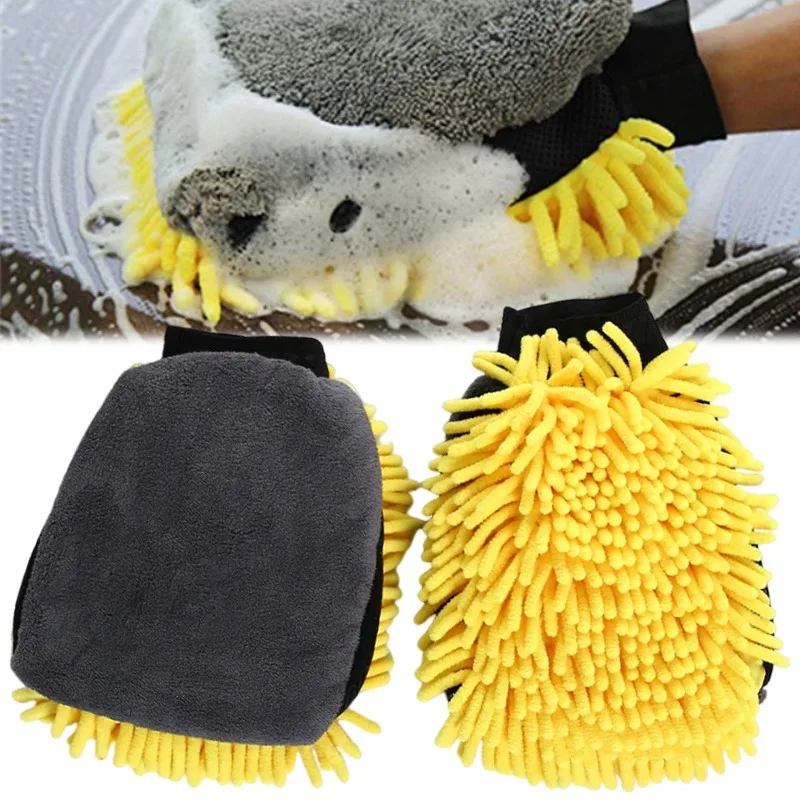 Microfiber Car Wash Gloves Chenille Waterproof Mitt Soft Mesh Back Double-faced Glove Mitt Wax Detailing Brush Car Cleaning Tool